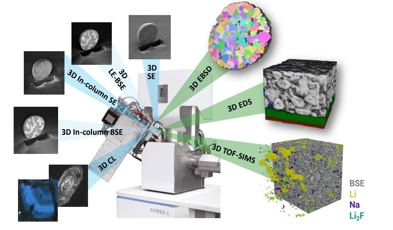 3D analytical potential of TESCAN AMBER X FIB-SEM system. 3D analytical potential of TESCAN AMBER X FIB-SEM system.